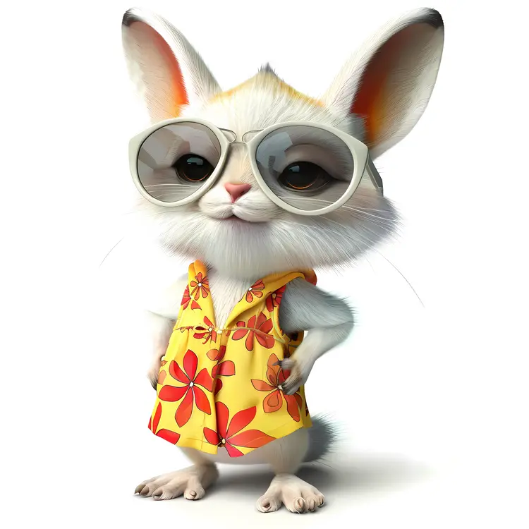 Cute Bunny in Summer Outfit with Floral Shirt