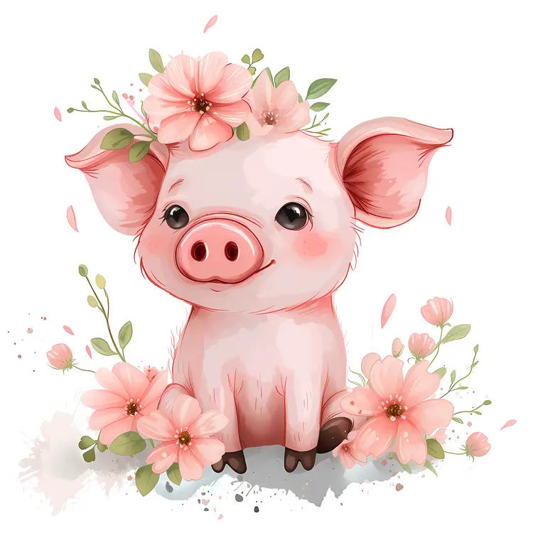 Adorable Piglet with Flower Crown
