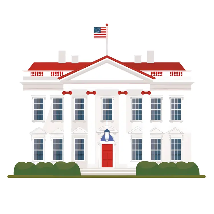 Iconic White Building with Red Roof