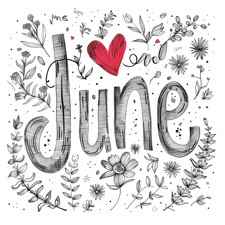 June Doodle with Flowers and Heart