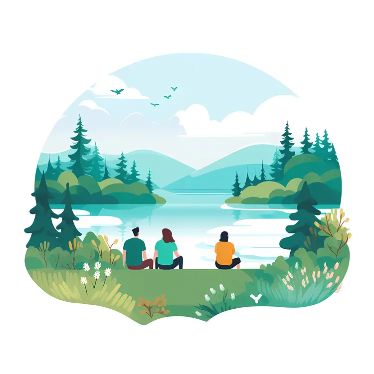 People Relaxing by the Lake