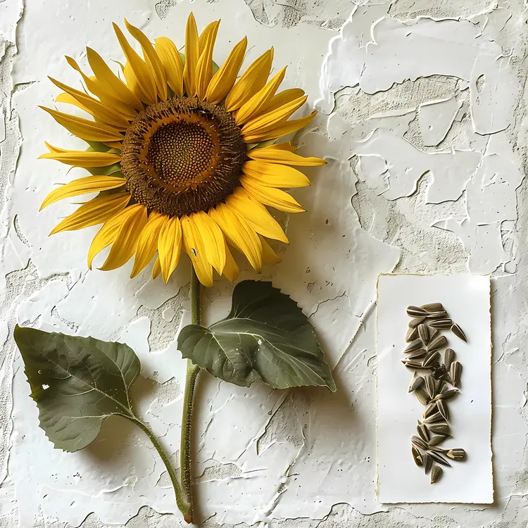 Sunflower with Seeds on Textured Background
