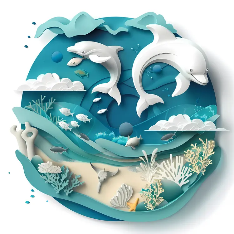 Illustration of Dolphins in Underwater Scene