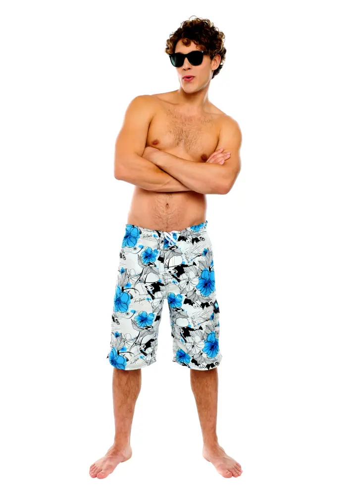 Man in Swim Shorts and Sunglasses