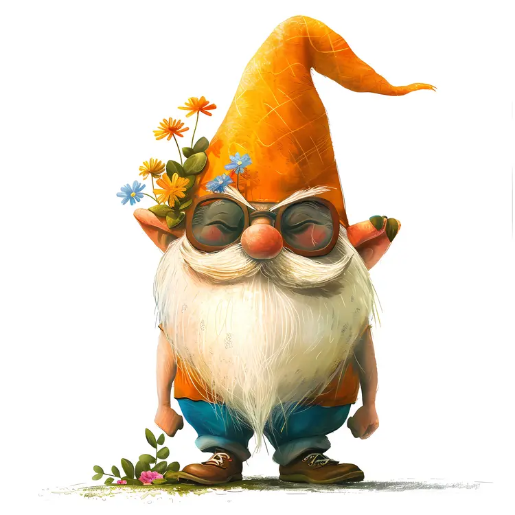 Cute Garden Gnome with Flowers