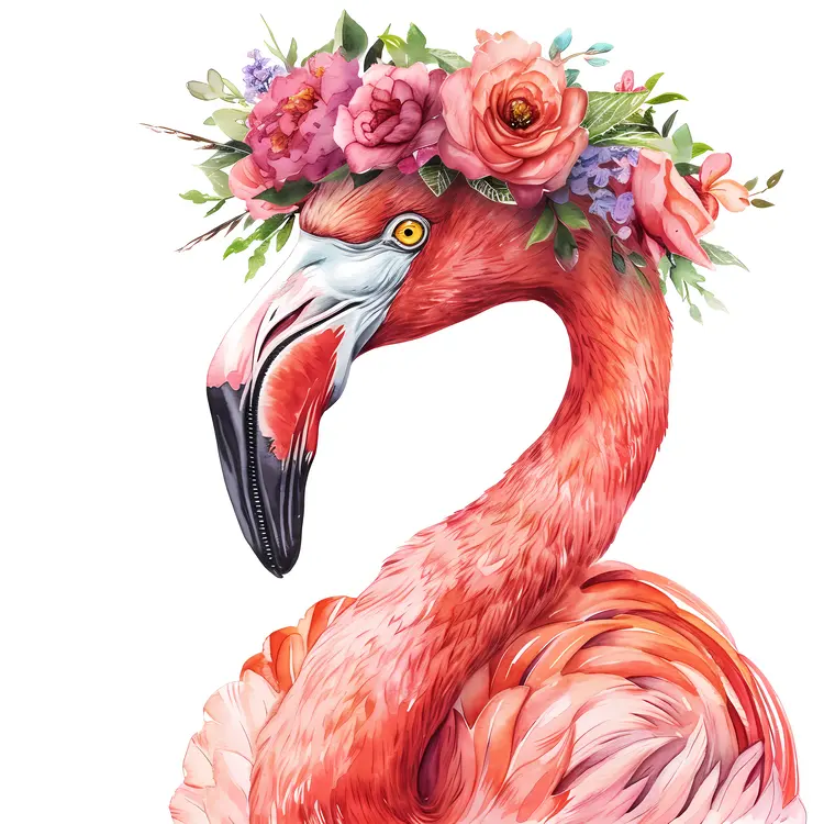 Flamingo with Flower Crown Illustration