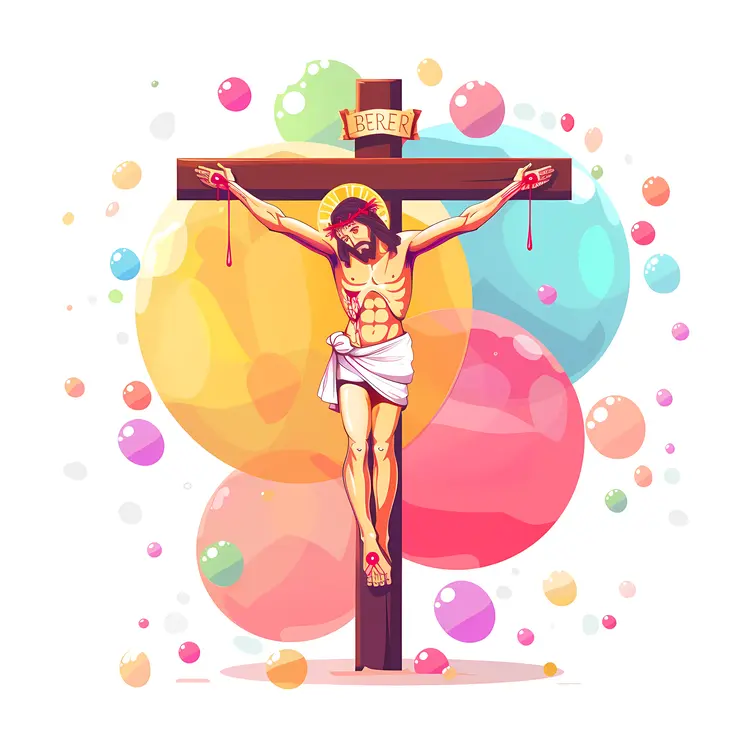 Crucifix with Colorful Bubbles Illustration