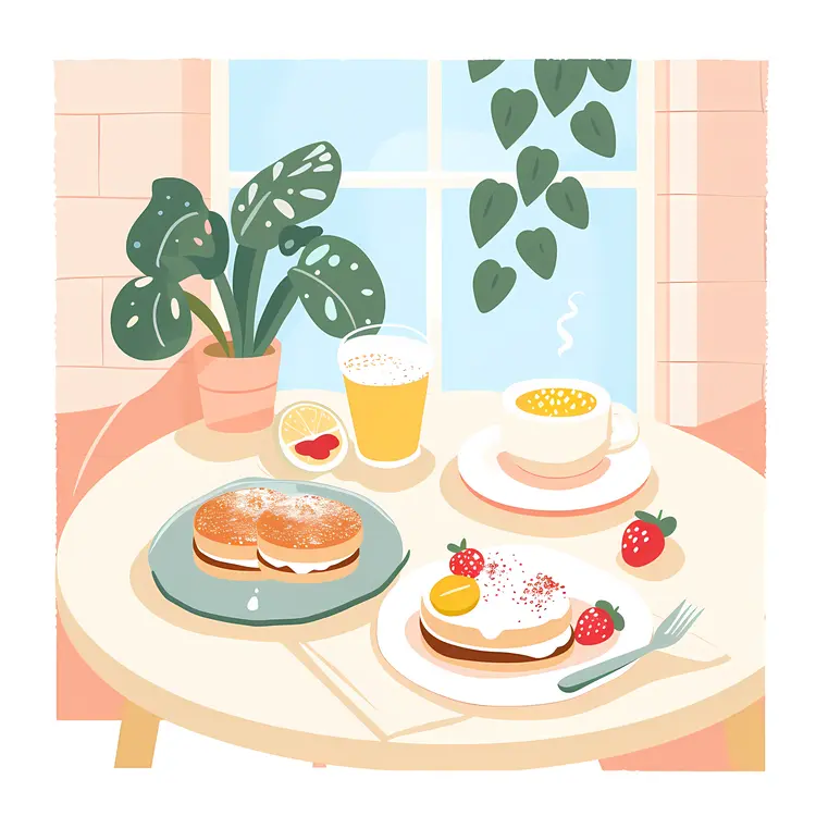 Cozy Breakfast Table with Pancakes and Coffee