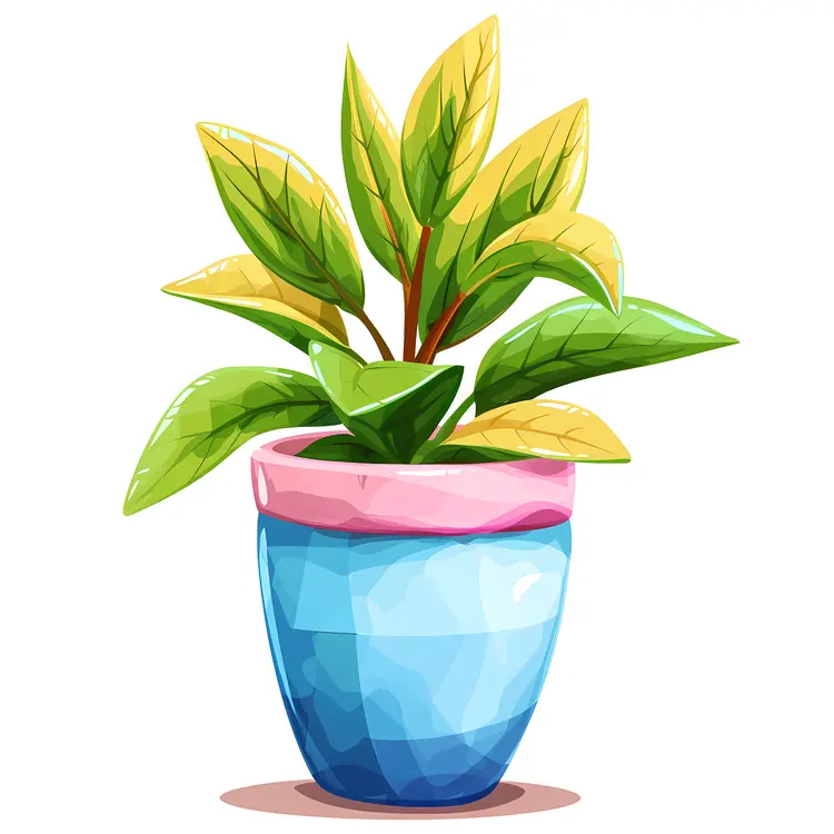 Green and Yellow Leaves in a Potted Plant