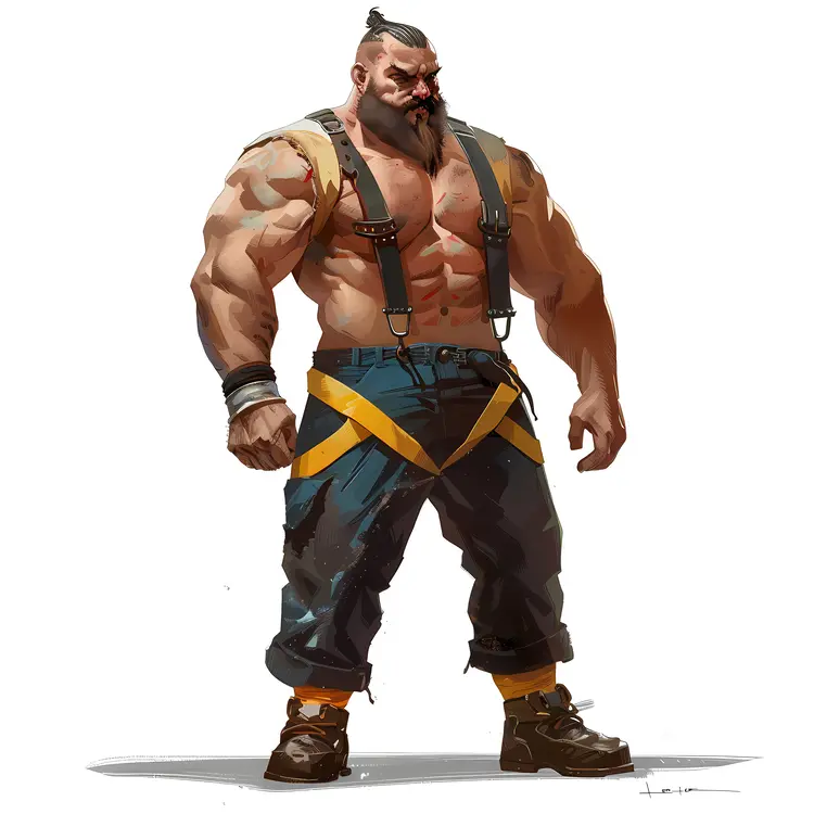 Muscular Man with Suspenders