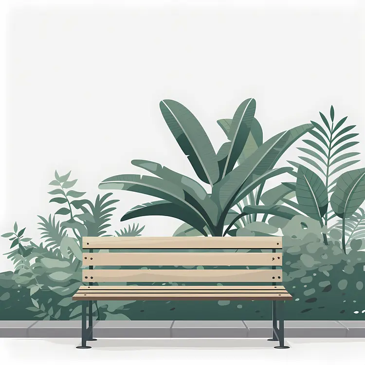 Beige Bench with Lush Greenery