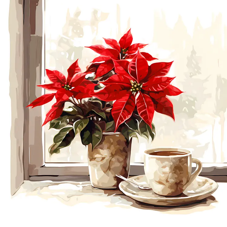 Red Poinsettia by the Window