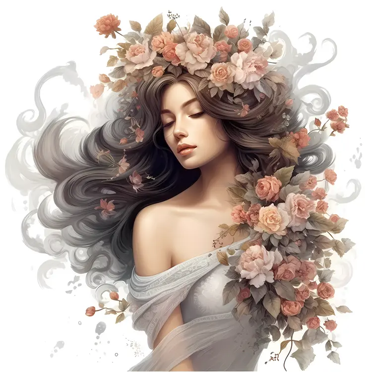 Beautiful Woman with Roses and Flowers