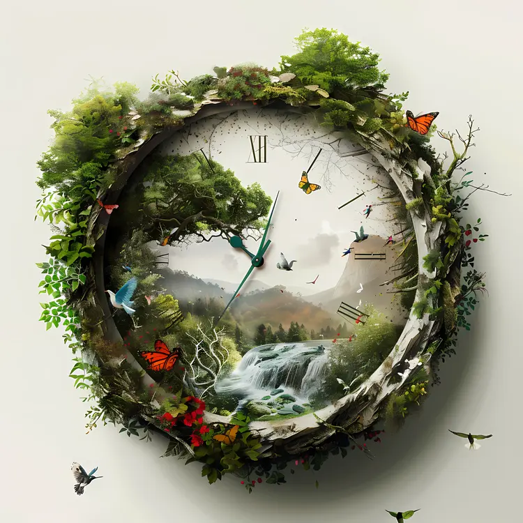 Nature Clock with Birds and Butterflies