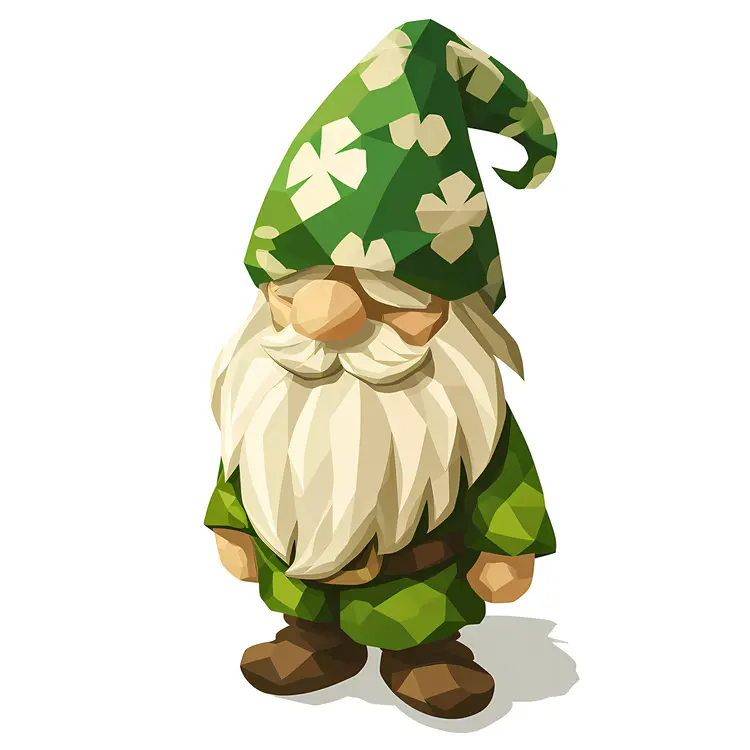 Polygonal Green Gnome with Shamrock Pattern