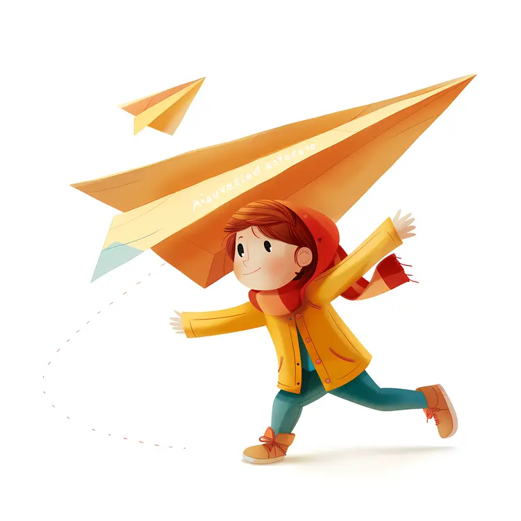 Girl Playing with Yellow Paper Airplane