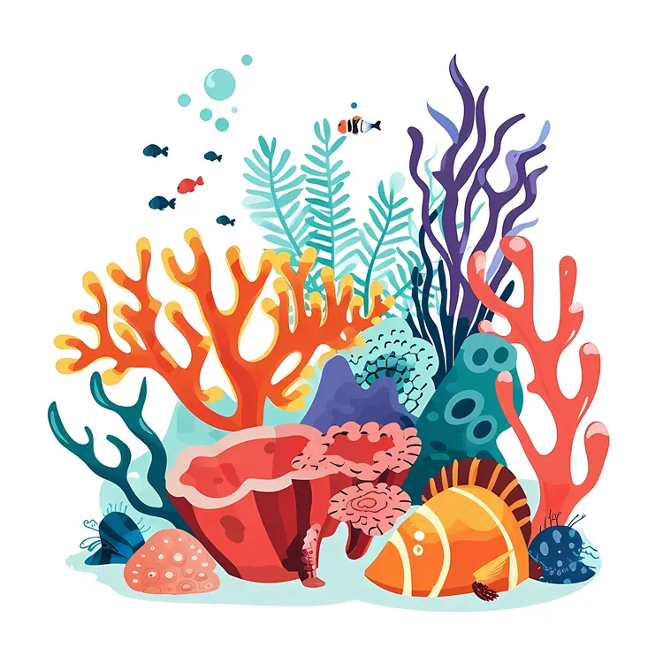 Colorful Coral with Fish and Ocean