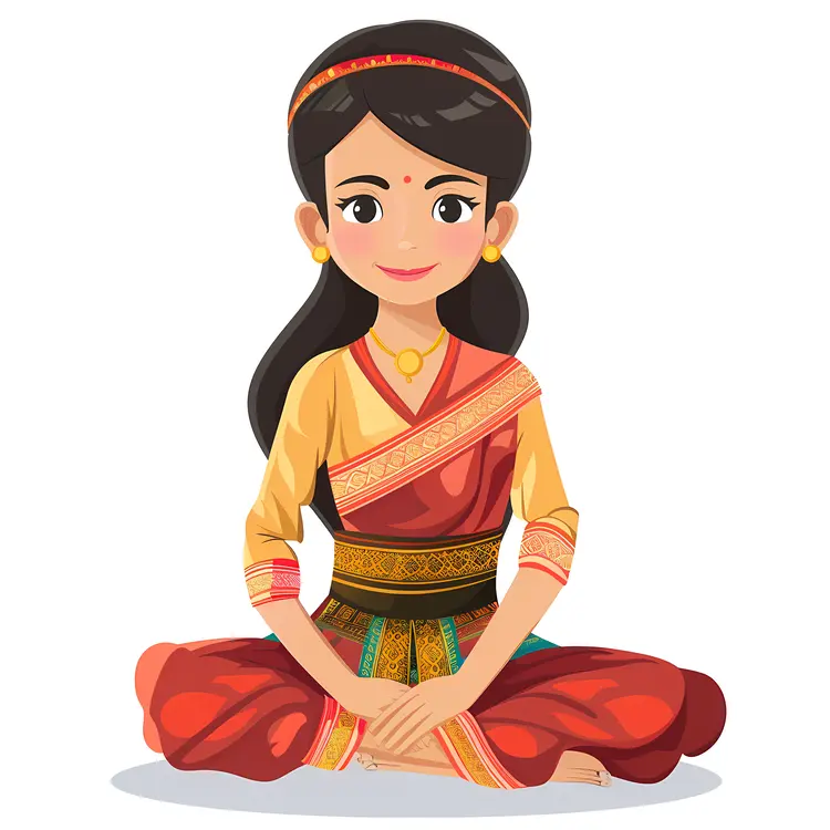 Cute Woman in Traditional Dress Sitting