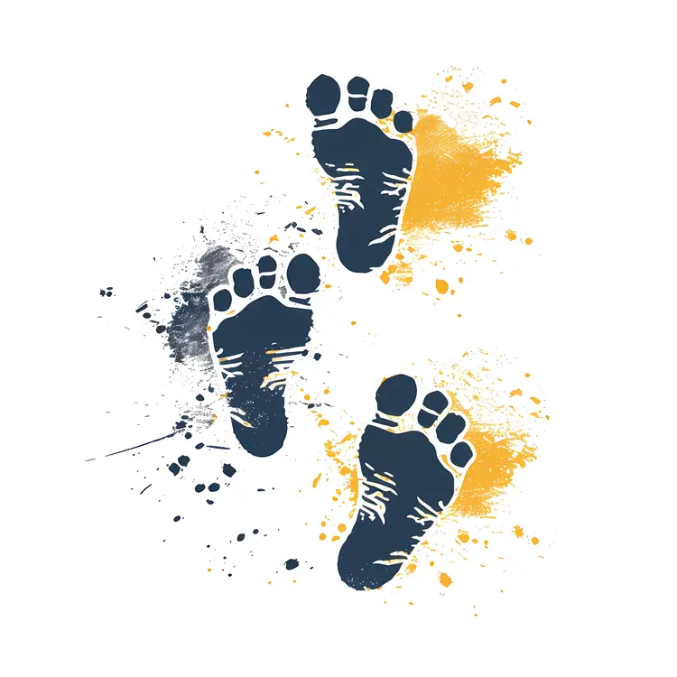 Blue and Yellow Footprints with Splatter Art