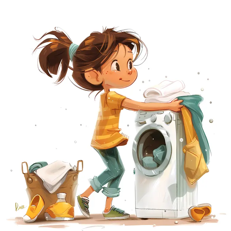 Girl Doing Laundry with Washing Machine