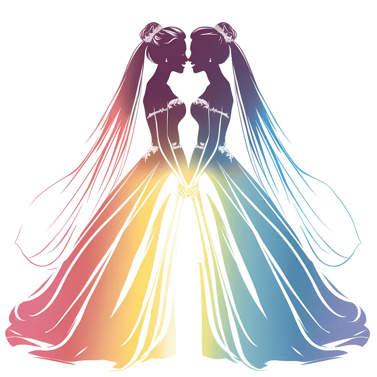 Two Brides in Rainbow Dresses Illustration