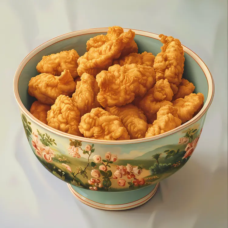 Golden Fried Chicken in Decorative Bowl