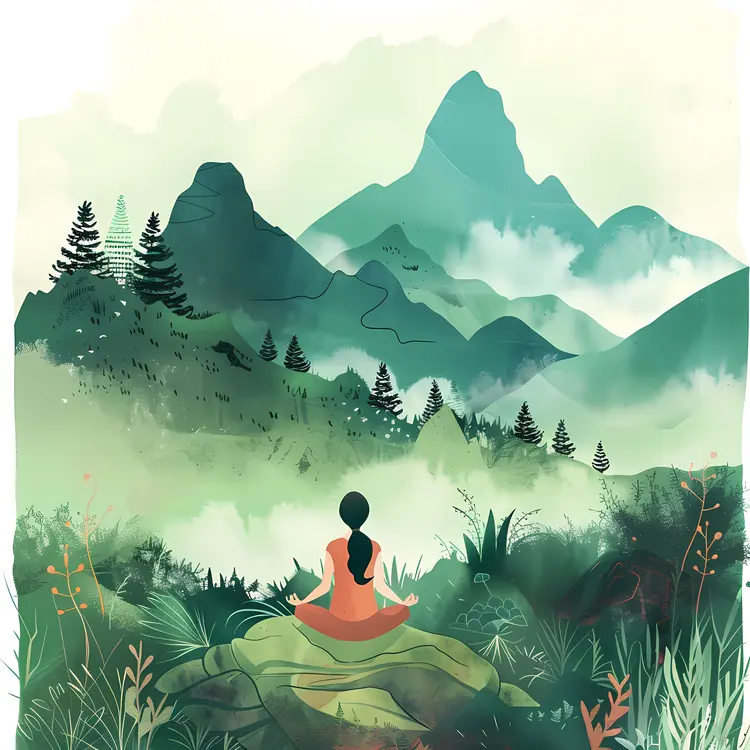 Woman Meditating in Mountain Landscape