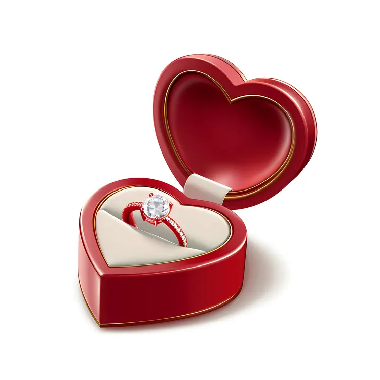Heart-shaped Ring Box with Solitaire Diamond Ring