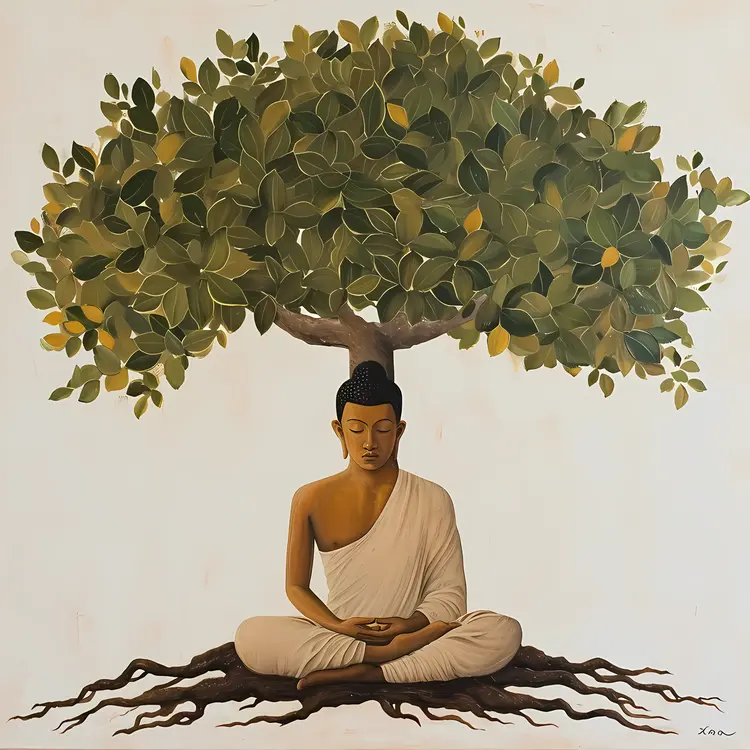 Buddha Meditating Under Tree