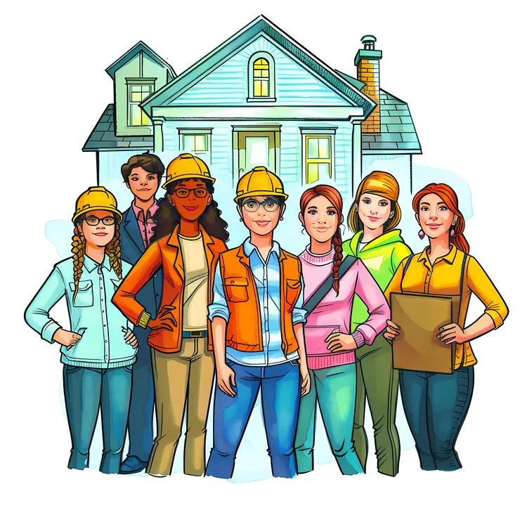 Group of Women Engineers in Front of a House