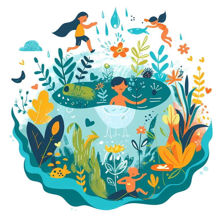 Children Playing in a Pond