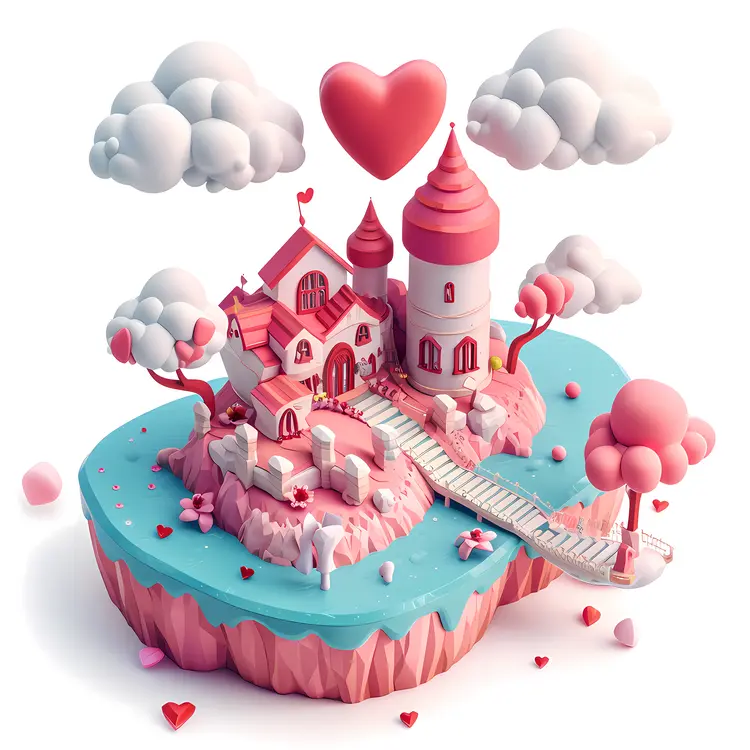 Fantasy Heart Castle with Clouds