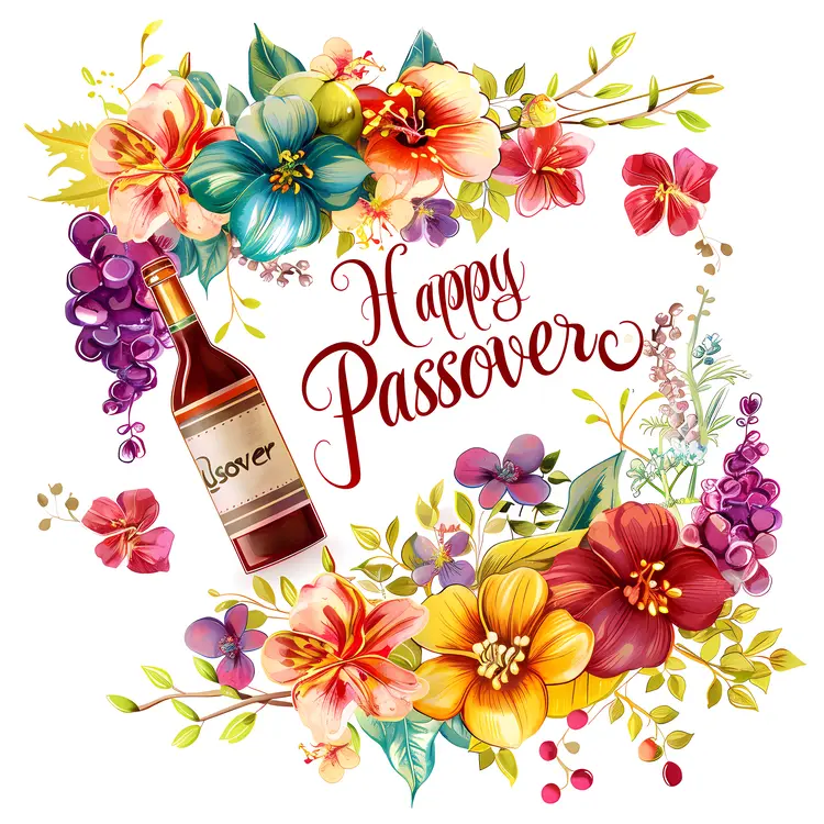 Happy Passover with Wine and Flowers