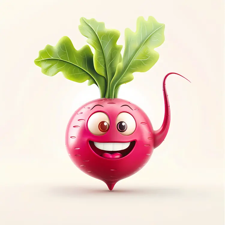 Smiling Beetroot Cartoon with Leaf
