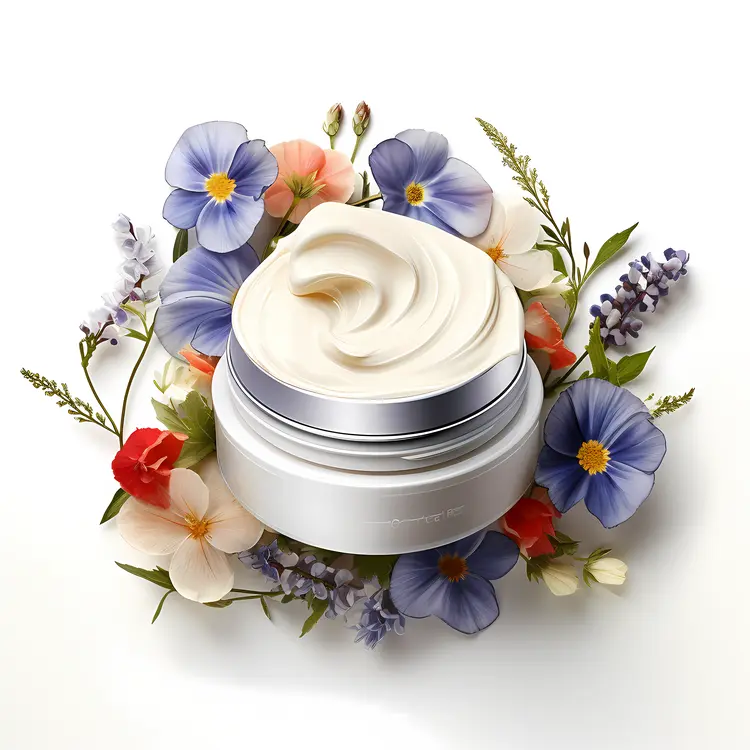 White Cream Jar with Colorful Flowers