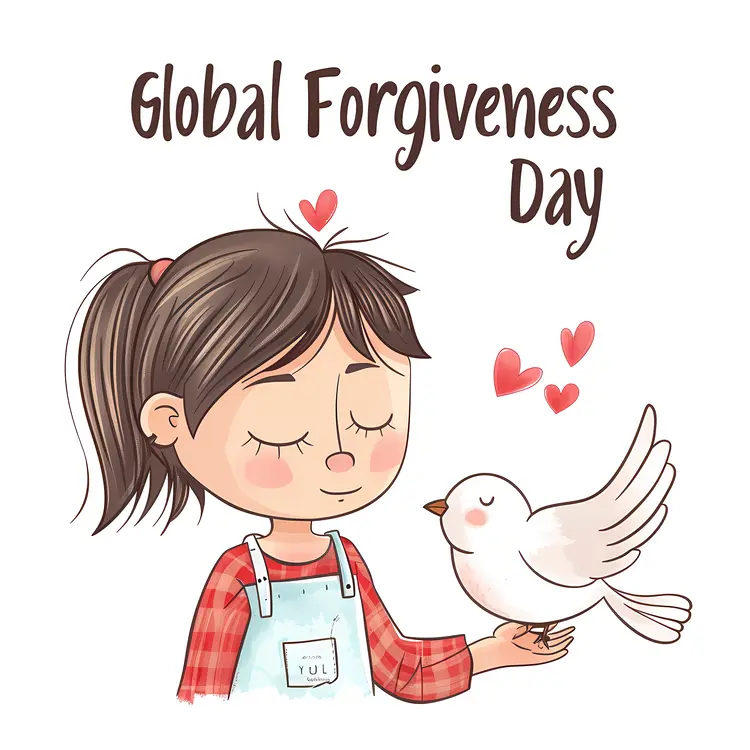 Girl with Dove and Hearts for Global Forgiveness Day