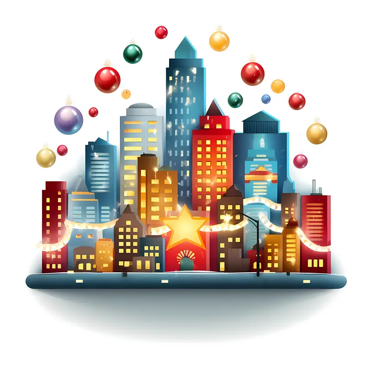 Illuminated Cityscape with Ornaments