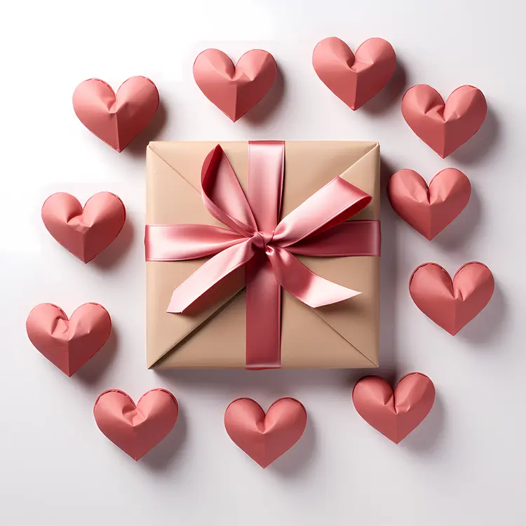 Beautiful Gift Box with Pink Ribbon and Heart Decorations