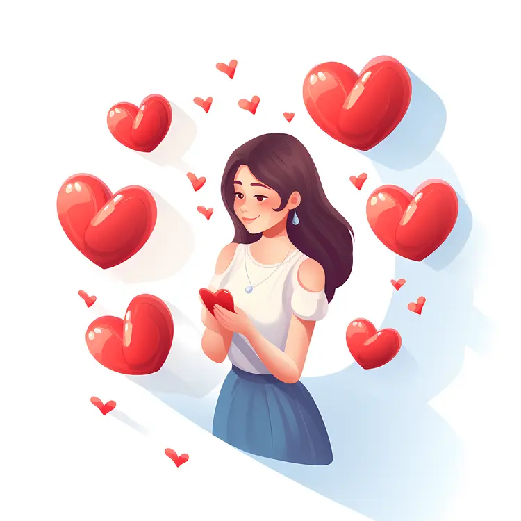 Woman with Floating Red Hearts
