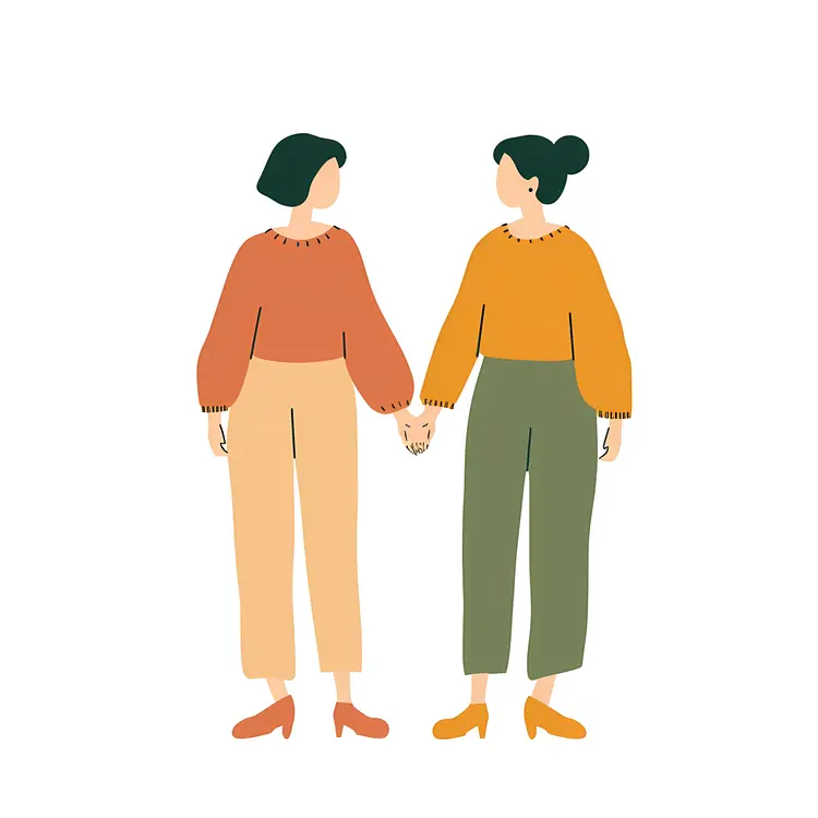 Two Women Holding Hands in Casual Clothing