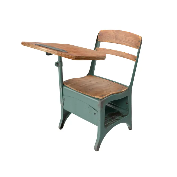 Angled View of Vintage Wooden School Desk
