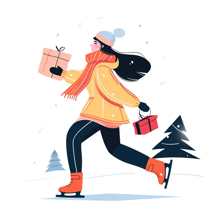 Woman Ice Skating with Gifts