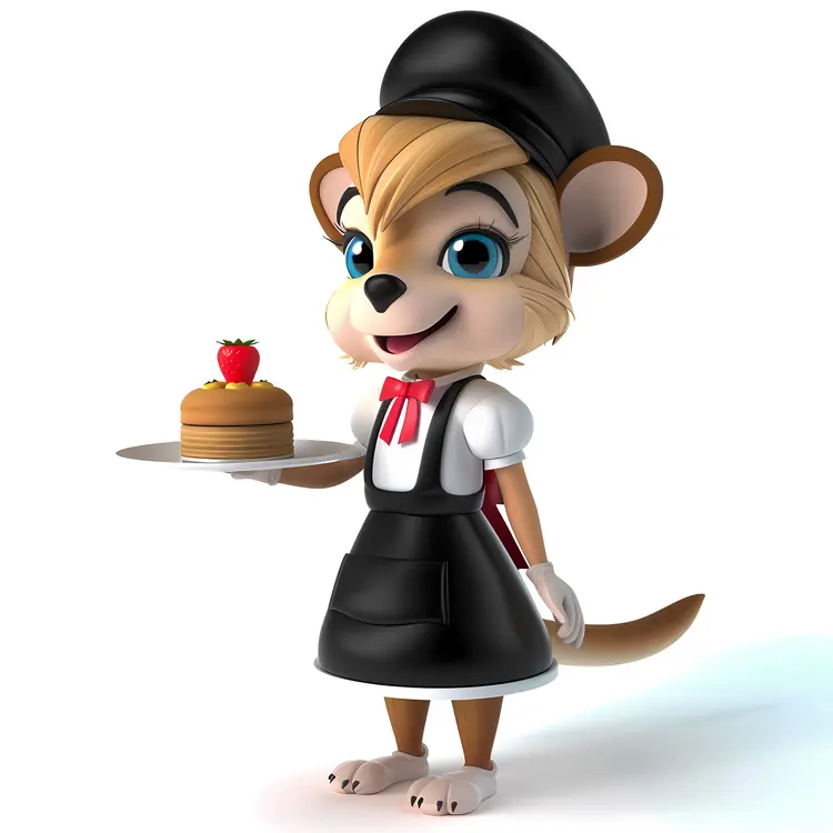 Cute Waitress Mouse with Cake