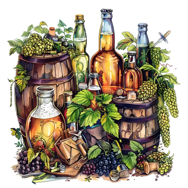 Assorted Beer Bottles and Barrels