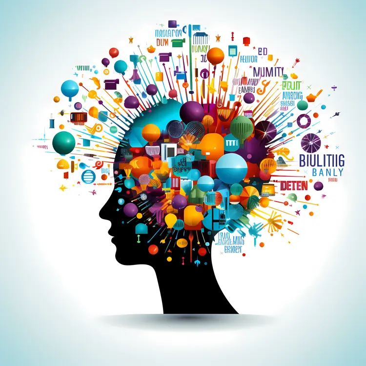 Colorful Spheres and Text in Woman's Profile
