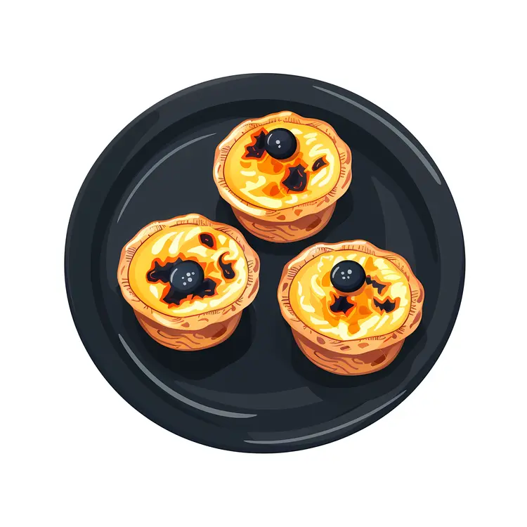 Three Quiches with Blueberries on a Plate