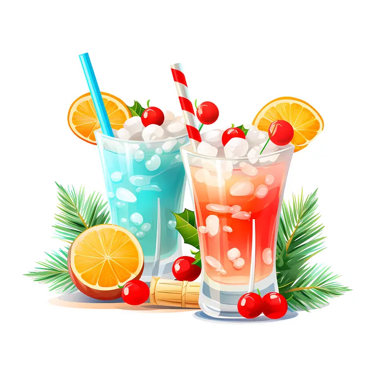 Refreshing Tropical Drinks with Oranges and Cherries