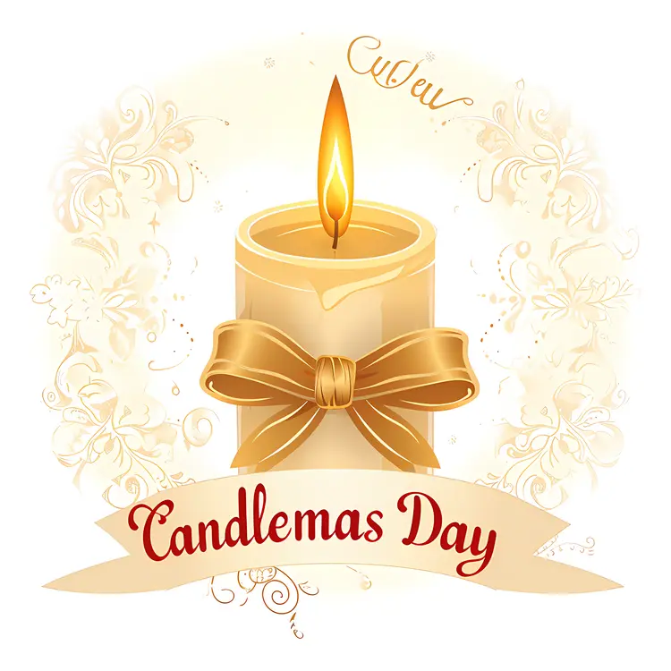 Candle with Golden Ribbon for Candlemas Day