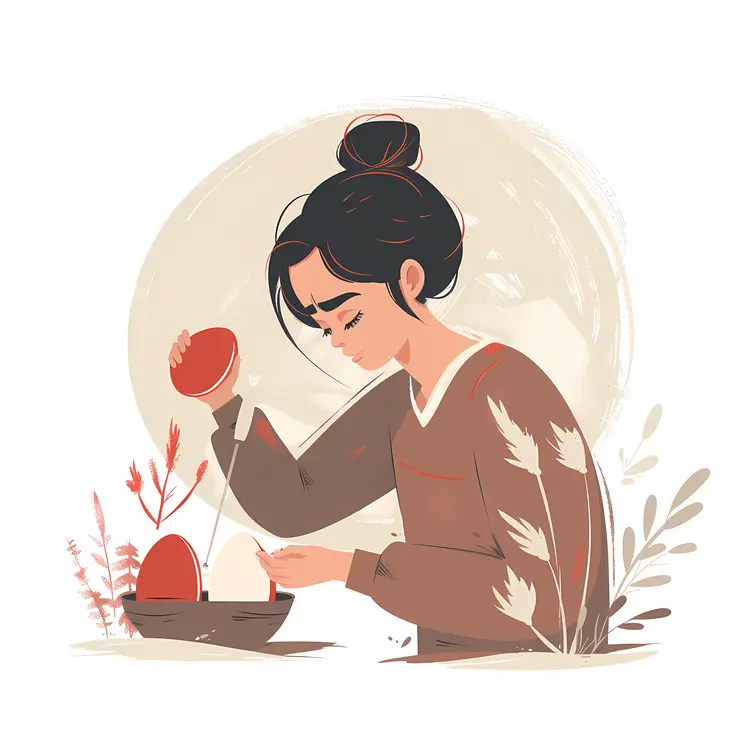 Woman Painting Eggs Illustration