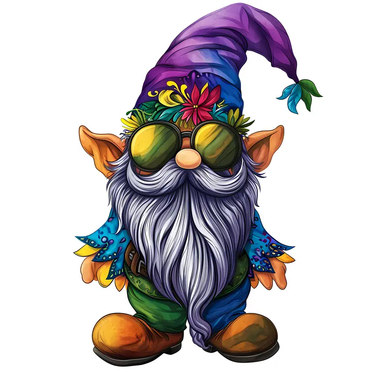 Gnome with Sunglasses and Flower Hat
